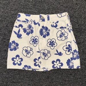 PLAYBOY x Pacsun  White and Blue Floral Mini Skirt
